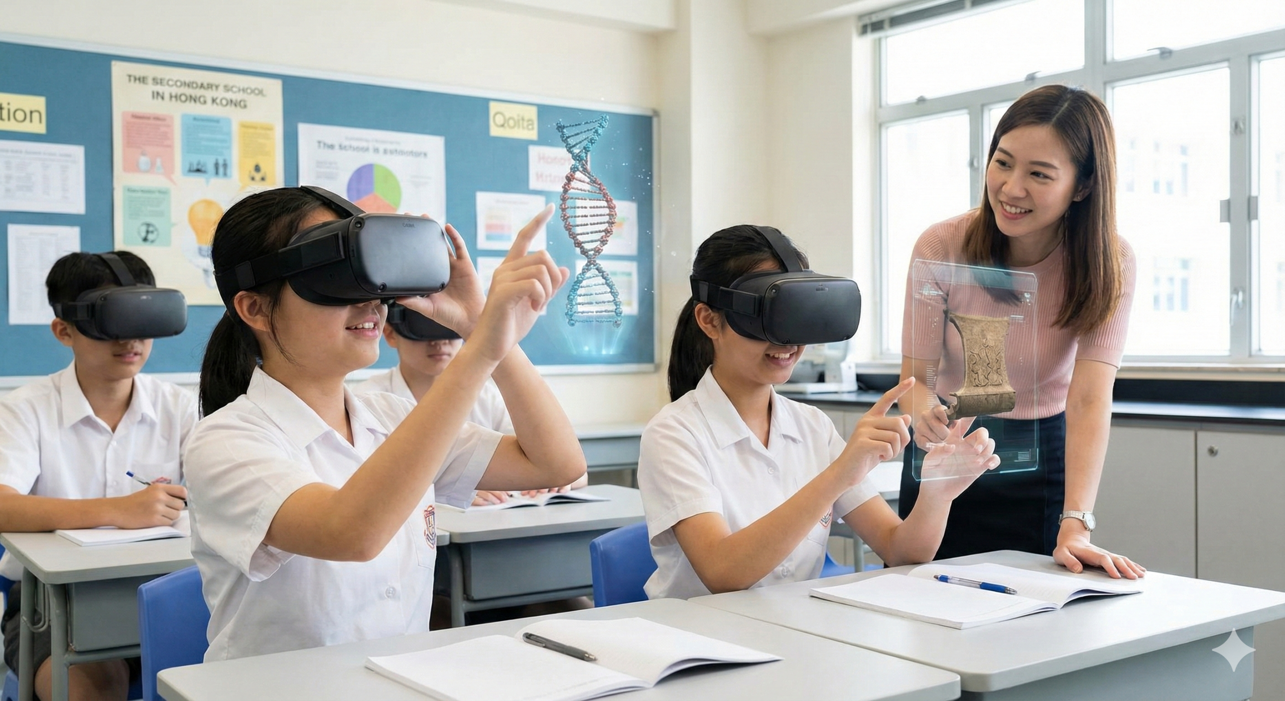 學生透過 VTM Digital 的 VR 設備進行沉浸式 STEAM 科學實驗，提升學習動機。